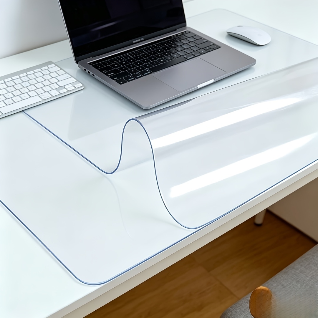 TEMU 1 pièce Tapis de bureau d'écriture transparent très résistant - Antidérapant, surface en PVC résistante à la chaleur, arrondis, tapis d'écriture