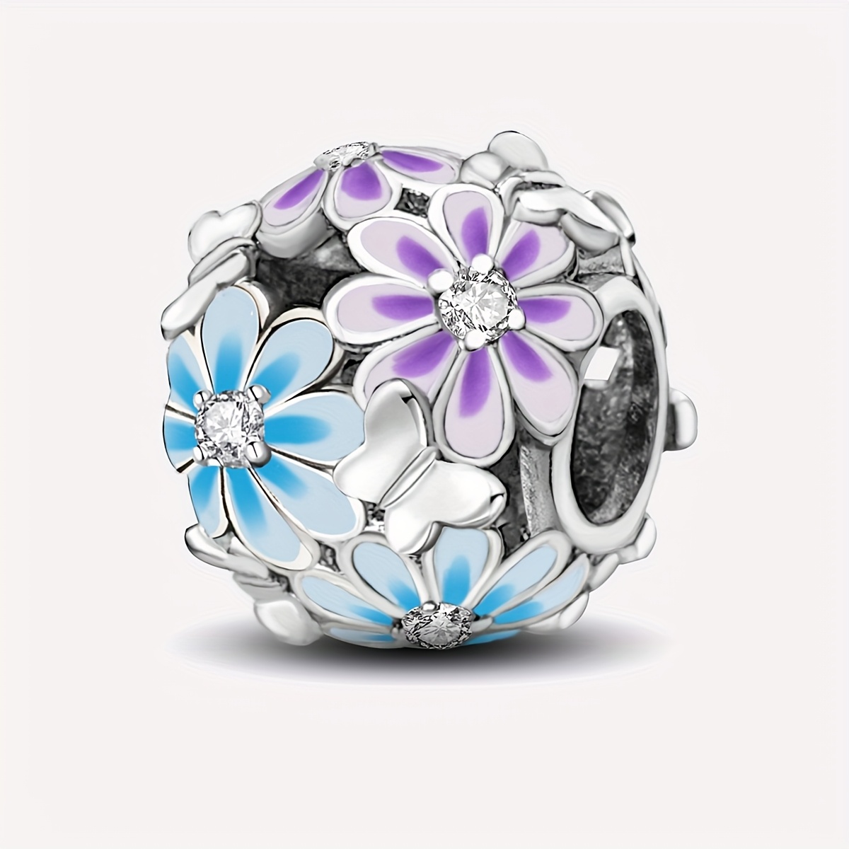 1pc 925 Silver-plated Daisy Charm Diy Pendant, Fit Bracelet Bangle Necklace, Spring And Summer Jewelry Making Birthday Gift Mother's Day Gift For Women