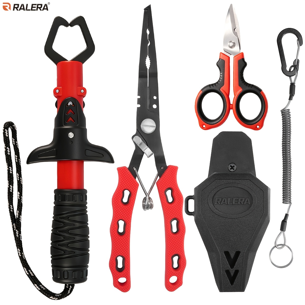 TEMU Ralera 5pcs Fishing Gear And Equipment Tool Set, Split Ring Fishing Pliers, Fishing Pliers Sheath, Fish Lip Gripper, Pe Line And Braided Fishing