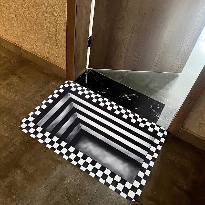 

Luxurious Black & White Plaid Welcome Mat - Non-slip, Easy Clean, Stain Resistant, Machine Washable Flannel With Memory Foam Cushion For Living Room, Bedroom, Kitchen, Office, And Holiday Decor
