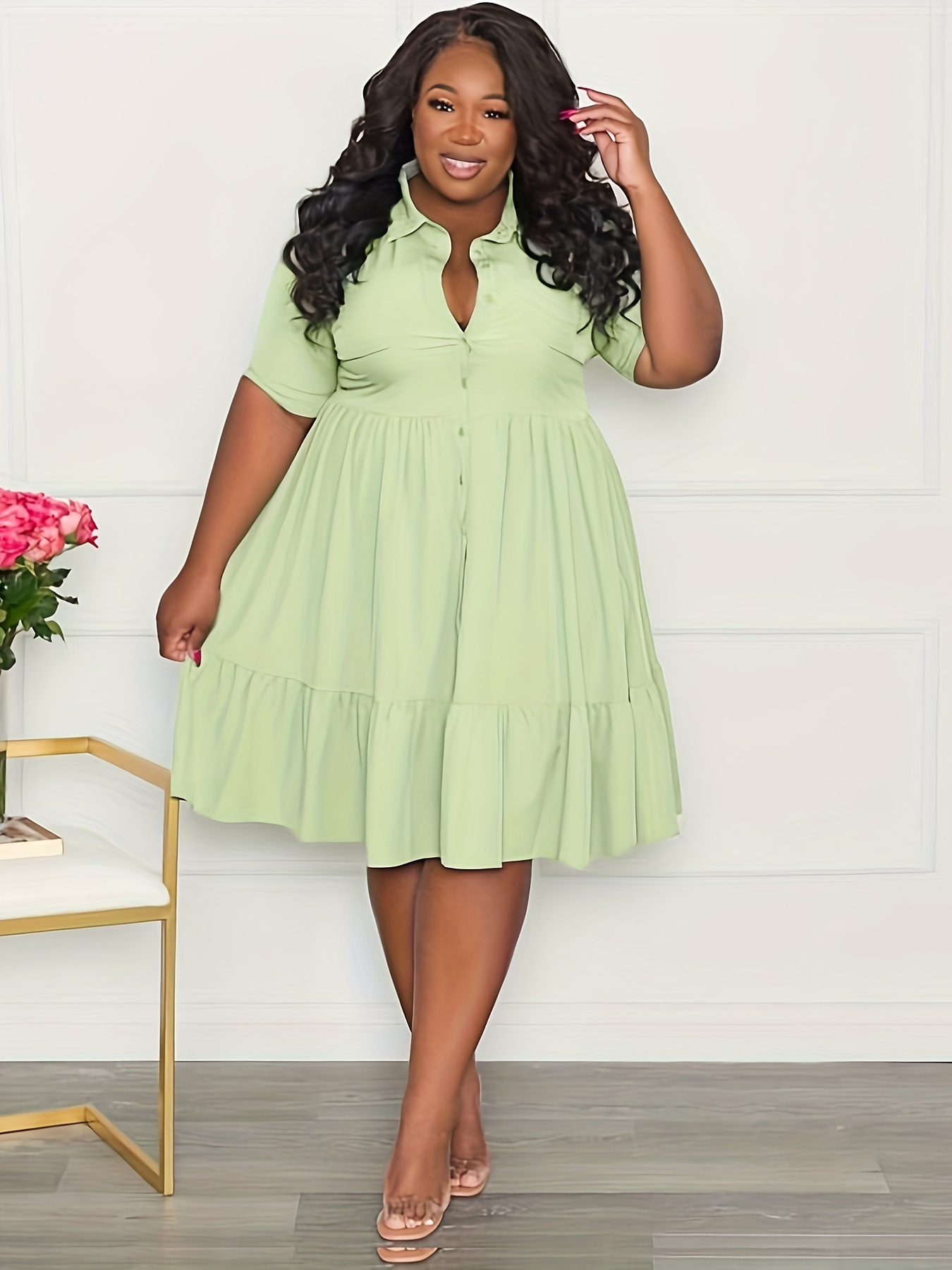 Plus Size Simple Solid Color Short Sleeve Tunic Dress - Temu