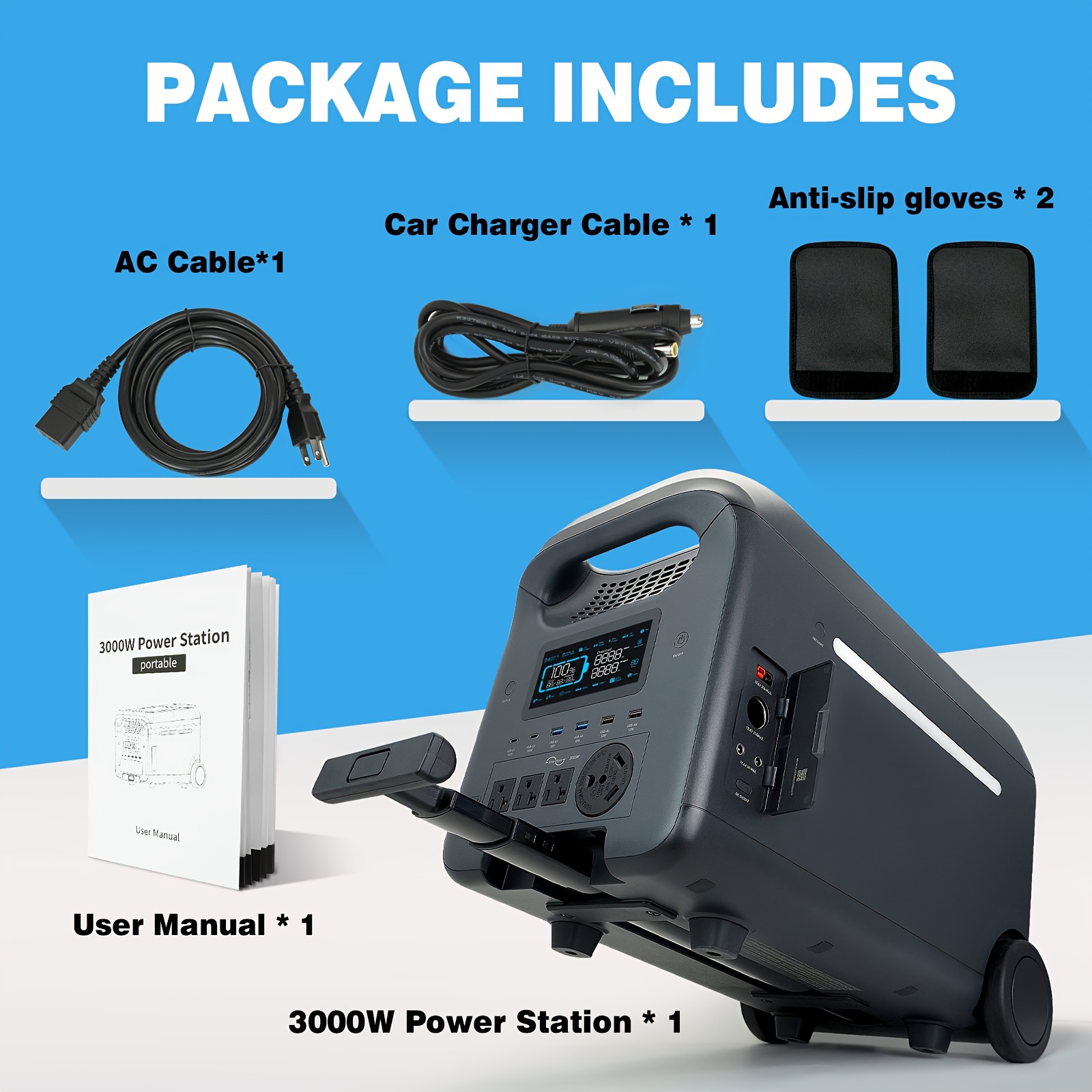 portable power station 3000w   5000w 2560wh lifepo4 battery generator 1 7 hrs fast charging solar generator for   off   outage home emergency backup ups function support extra battery Product details 4