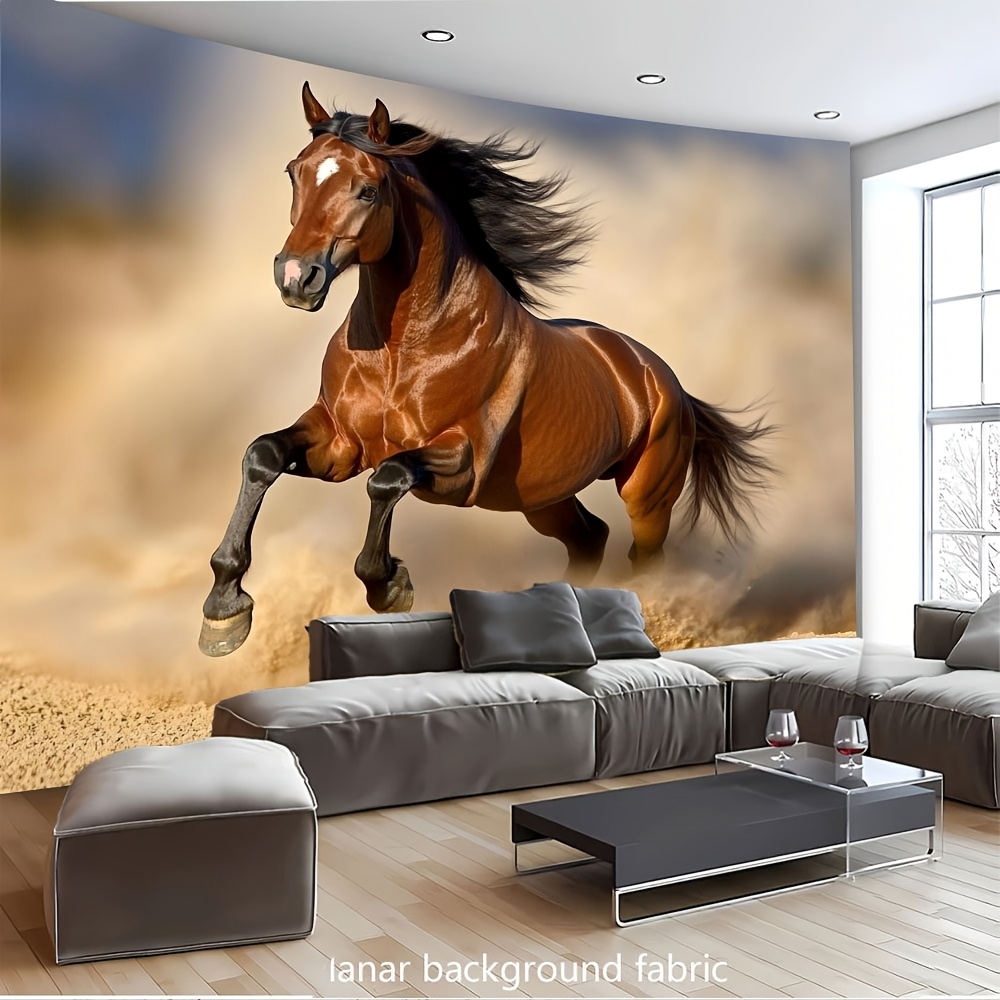 TEMU 2D Plat - 2D Plat - Zomer 2D Plat Achtergrond Stof Horizontaal Wandtapijt, Majestueuze Stier Galopend in de Wildernis, Perfect voor