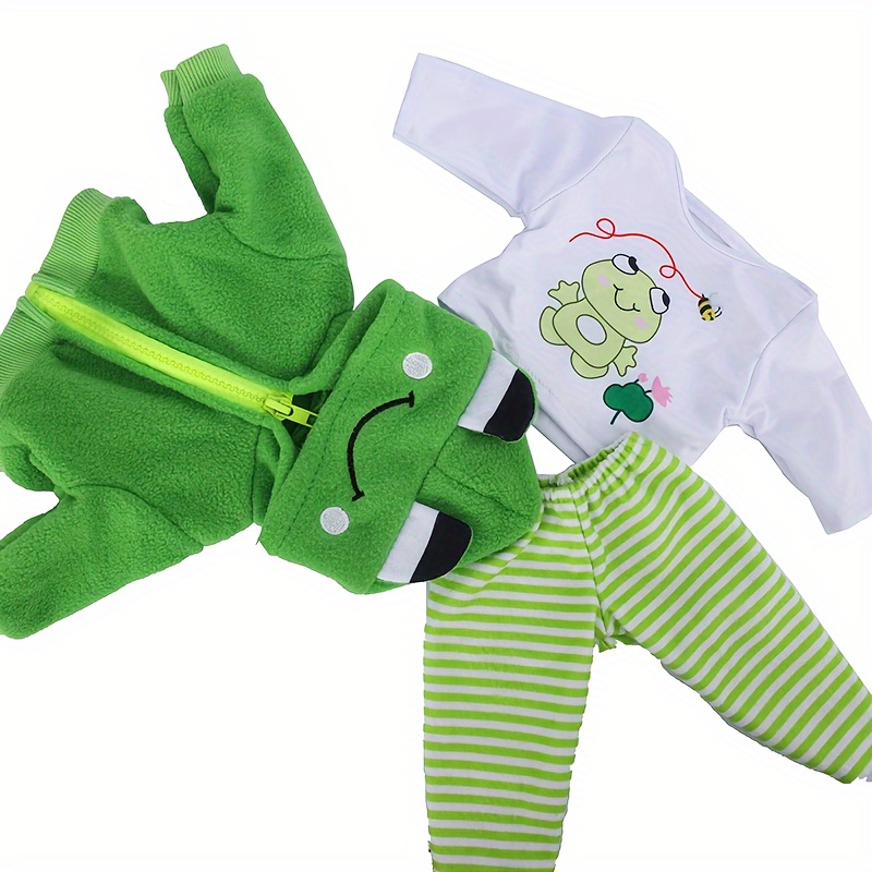Set De Ropa De Rana Para Muñecas De 50-55 Cm – Chaqueta Con Capucha, Top, Pantalón, Calcetines Y Percha