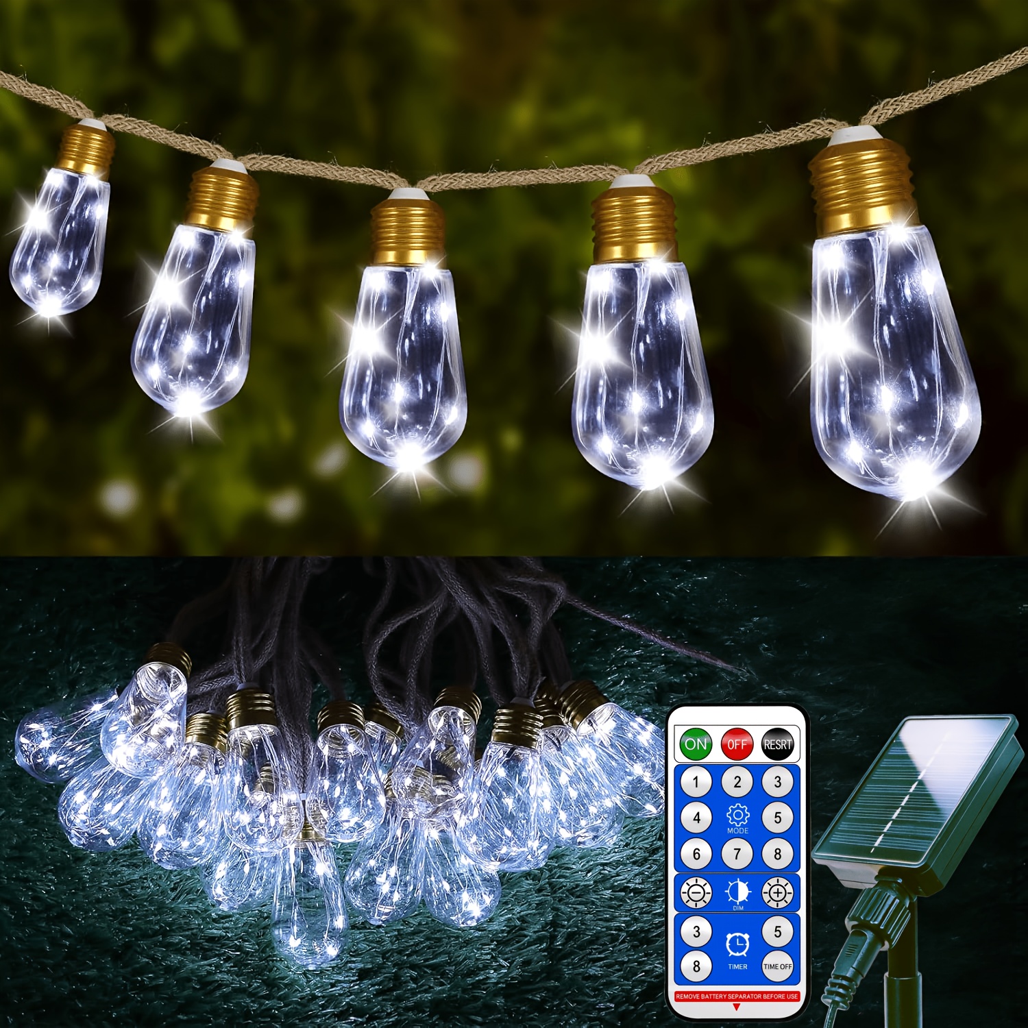 Solar Rope Light String with Remote Control, Multi-Mode Outdoor Hanging Lights