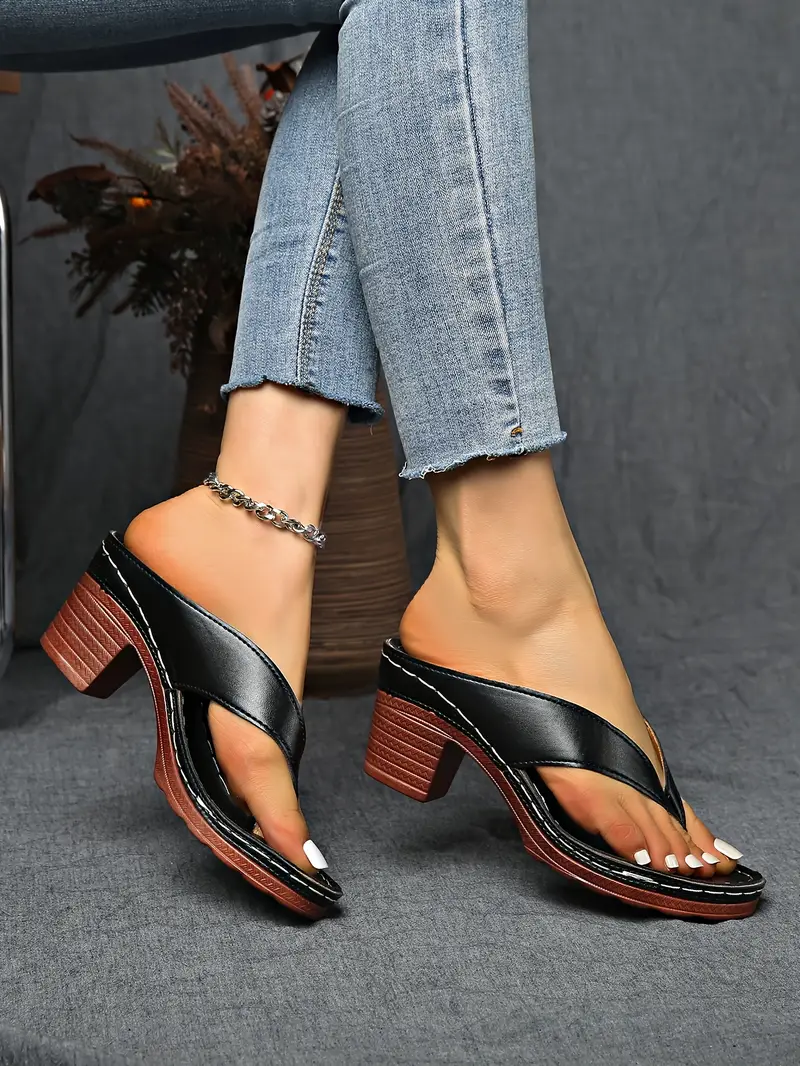 womens split toe wedge sandals slip on block heel synthetic cover upper rubber sole elegant open toe design for casual formal occasions sandals for wide feet durable insole versatile footwear stylish footwear able footwear office wear details 15