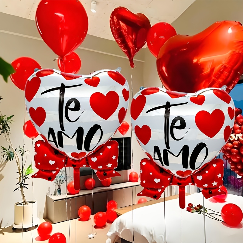 

2pcs-35inch Valentine's Day Red Bow Love Balloon Spanish I Love You Love Balloon Aluminum Film Balloon Valentine's Party Decoration Proposal Anniversary Scene Decoration