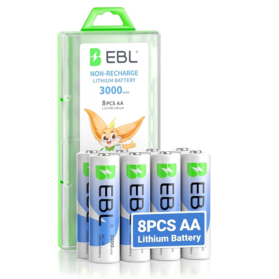 TEMU Ebl Lithium Aa Batteries 8 Pack, Lasting 3000mah 1.5v Non-rechargeable, Upgraded Super Aa Lithium Batteries For , Doorbell, Deadbolt