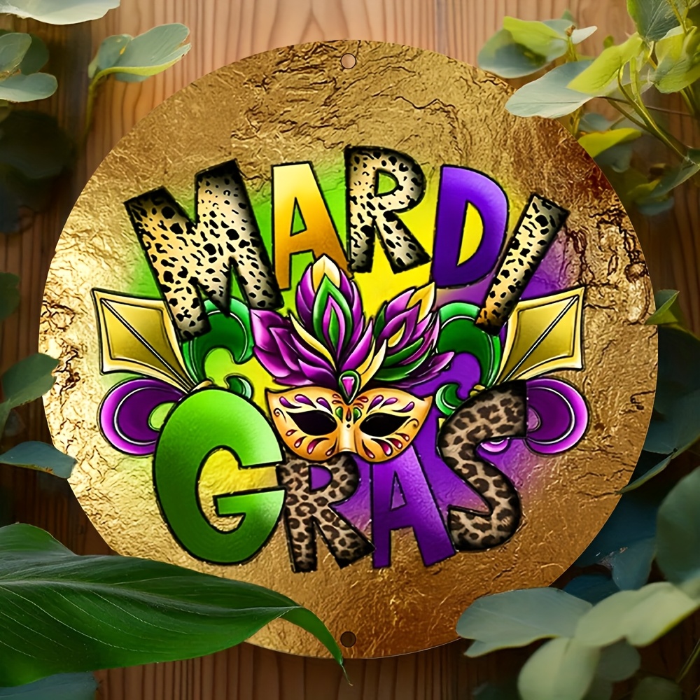 

1pc Mardi Gras Aluminum Wall Hanging Decor - Uv Printed, Weatherproof, Multipurpose Indoor/outdoor Art Deco Sign For Home, Office, Bar, Club, Cinema, Cafe - 7.87x7.87 Inches