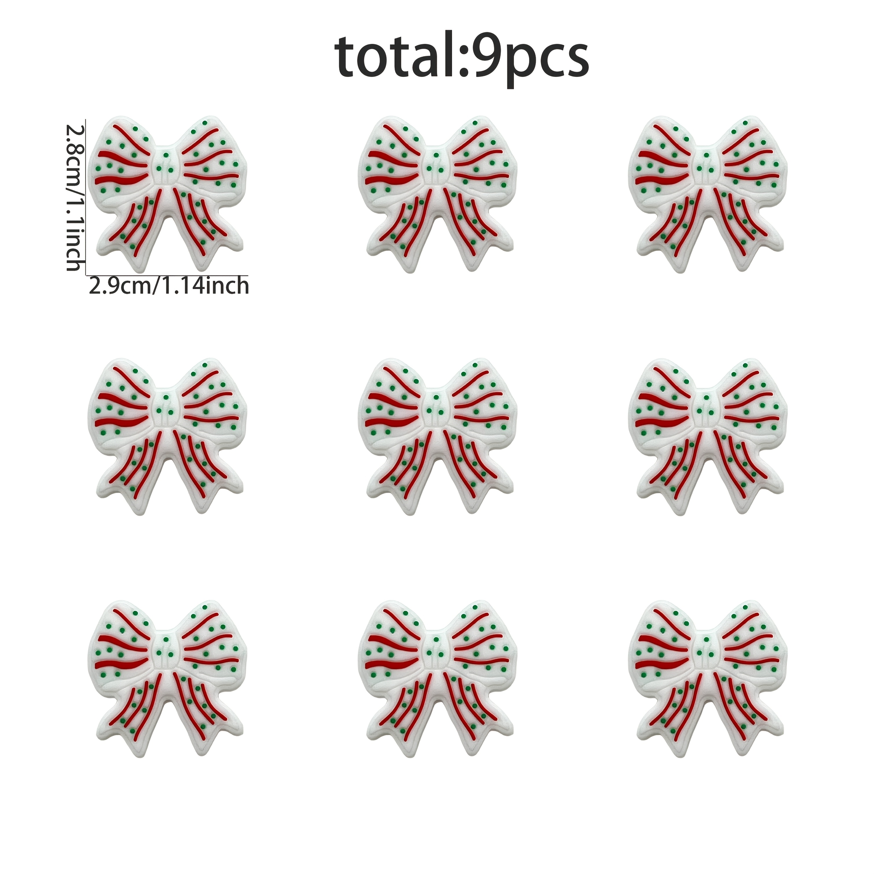 TEMU 9pcs White Christmas Tree/white Bow Series Silicone Beads Beads For Diy Handmade Necklace, Plastic Pen Beads, Keychain, Car Accessory Chain, Bag
