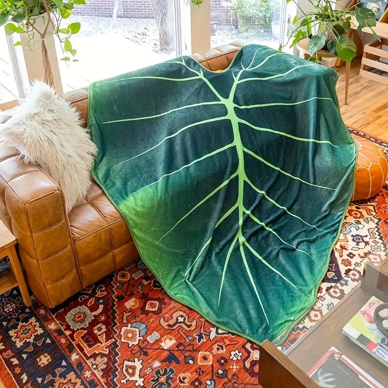 

1pc Soft Nordic Style Hot Sale Vines Green Leaf Blanket Vein Shape 4 Seasons Blanket - Chic, Comfortable And Versatile Blanket, Suitable For Home And Travel, Lunch Break, Easy To Maintain