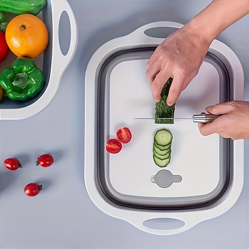 Tábua de corte de plástico multifuncional com   de lavagem dobrável - Design antiderrapante, pendurável, seguro para o contacto com alimentos para cortar e lavar 1