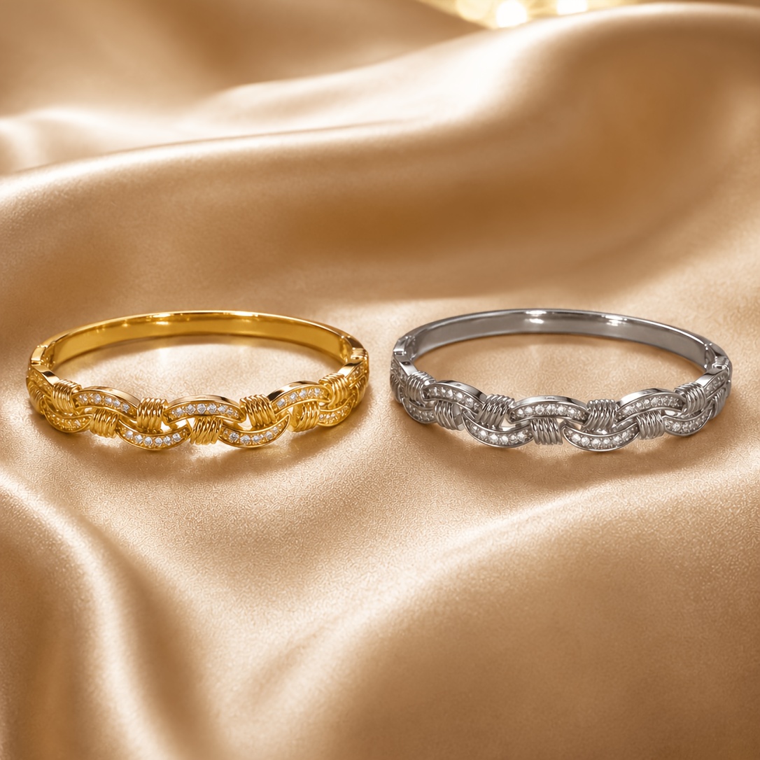 Multi-Strand Braided Chain-Link Bracelet with Sparkling Stone Clasps
