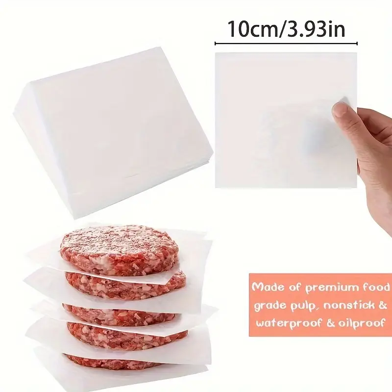 100 pack non stick waterproof oilproof butcher paper squares grade for burger patty separating baking bbq cake freezing candy wrapping holiday use versatile kitchen essentials cake wrapping nonstick surface material hamburger Product details 6