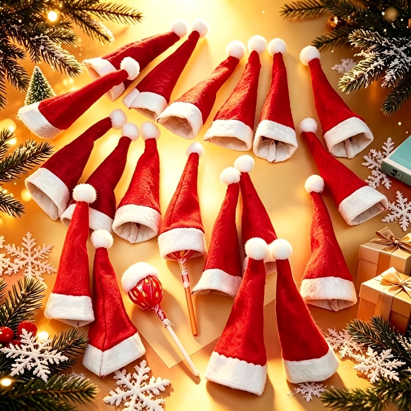 TEMU Paquete de 40 mini gorros de Papá Noel - Desechables de tela no tejida, color , para , botellas, recuerdos de | Gorritos navideños pequeños para
