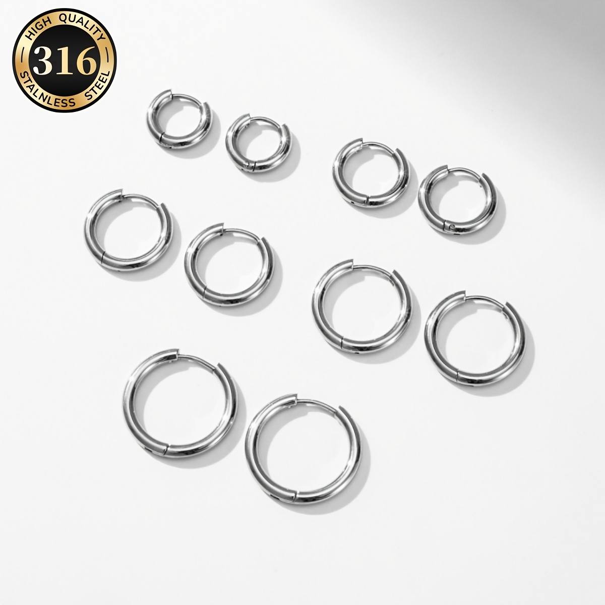TEMU 5 Pairs Women's Fashion Steel Small Hoop Earrings, Suitable For Cartilage Helix Tragus, Thin Hoop Earrings