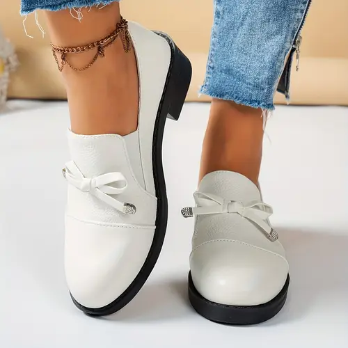 womens casual heeled slip on comfortable ballet flats with bow