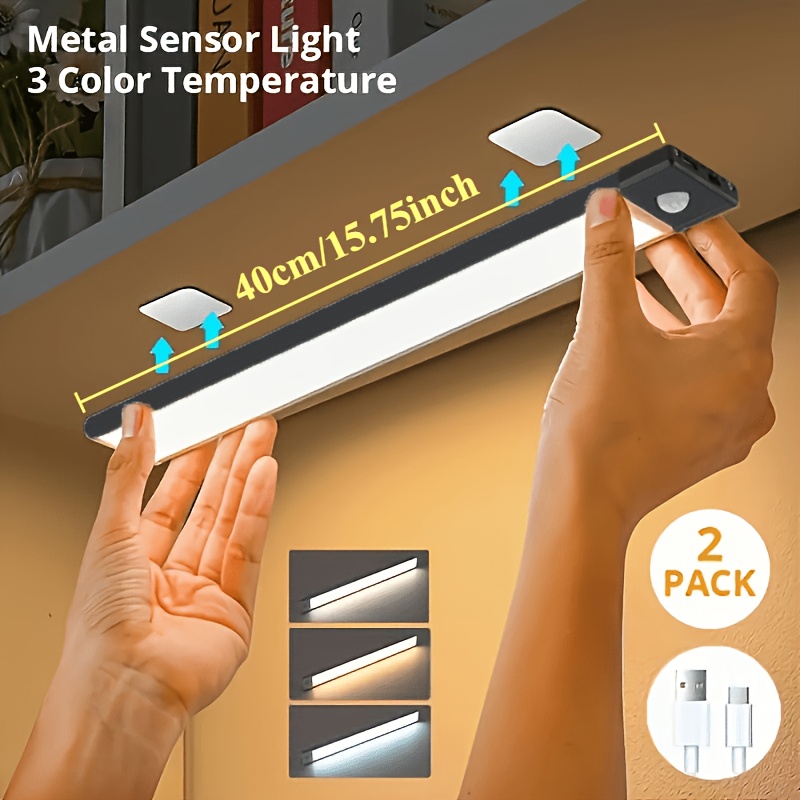 TEMU Set Of 2 Led Motion Sensor Lights - Wireless, Magnetic Usb Rechargeable Lighting For Cabinets And Wardrobes, Adjustable Color Temperature And