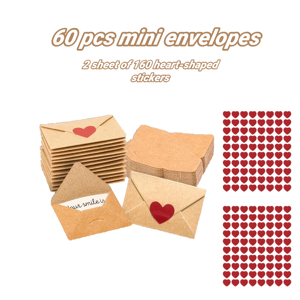 E-shop 30/60 Stück Umschläge – Umschläge, Herzaufkleber, Kleine Valentinskarten, Süße Liebesnotizen für Ihn oder Sie, Niedliche Geschenke für Freund