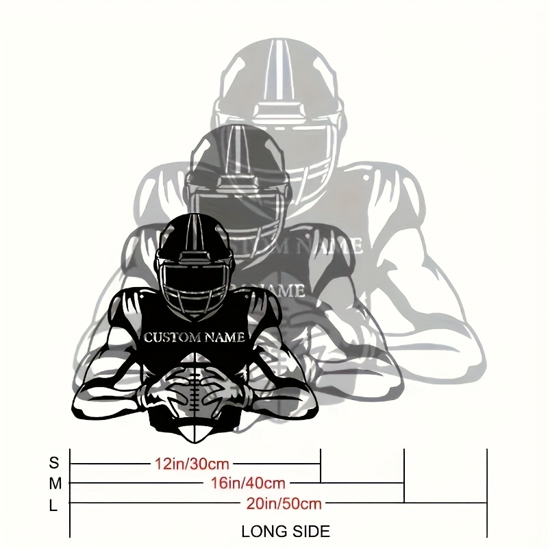 TEMU 1pc Personalized Football Player Metal Wall Art - Custom Name Engraved High-quality Metal Decor, No Electricity Needed, Ideal Gift For Sports