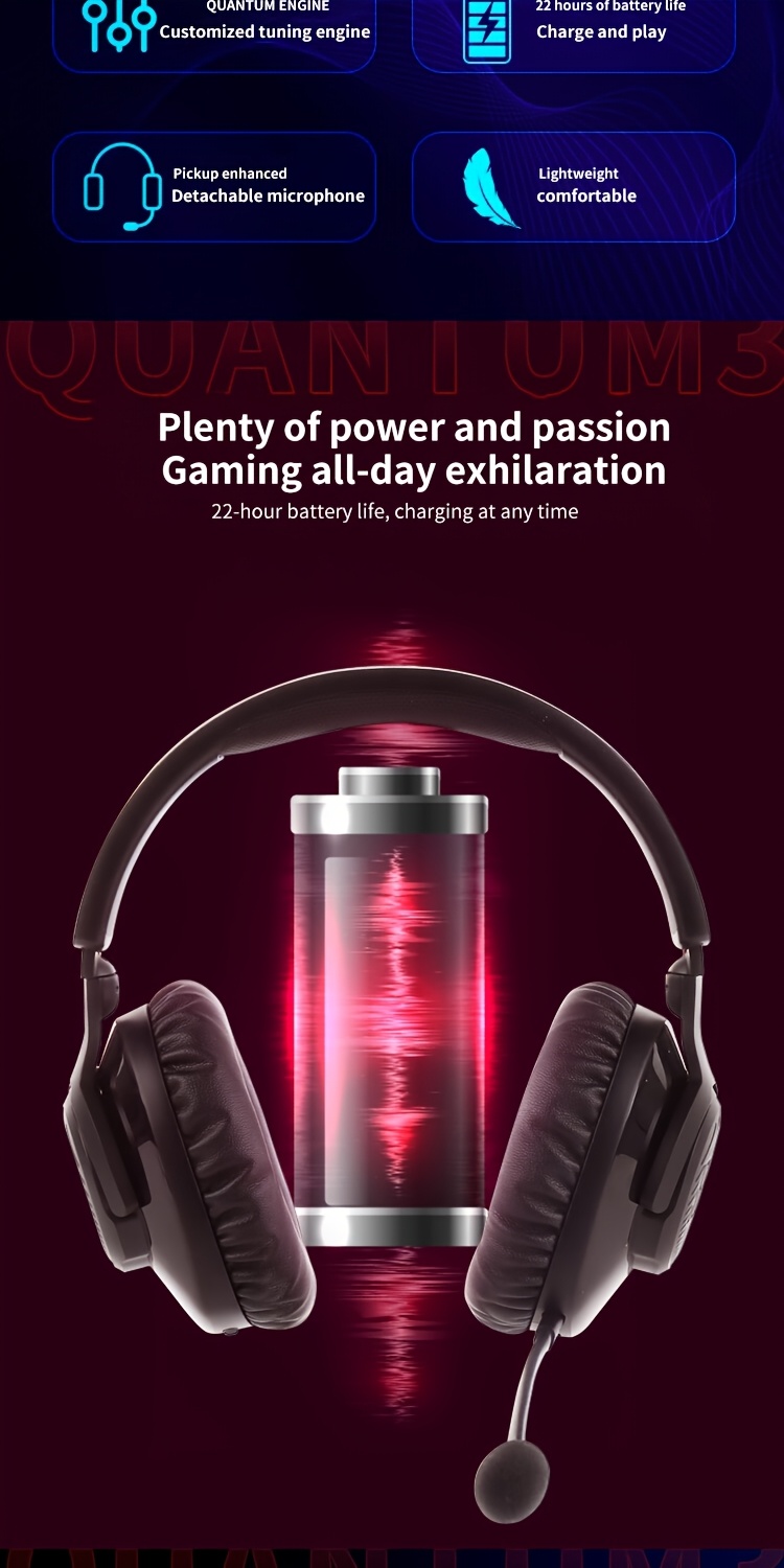 JBL QUANTUM350 Quantum Storm Wireless Gaming Headset, Esports Over-Ear Gaming Headphones, Lossless 2.4G Connection, Comfortable Ear Cushions, Detachable Microphone, Up to 22 Hours of Battery Life, Clear Conversation Microphone