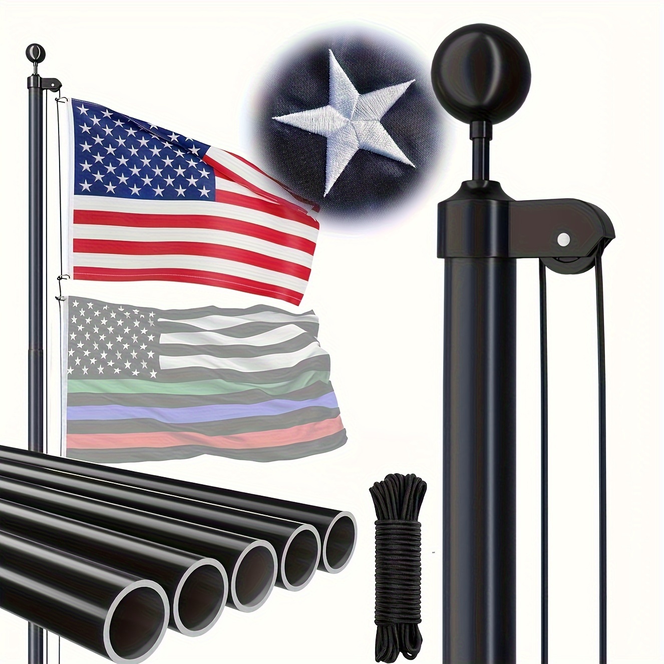 

Heavy Duty Flag Pole - 13 Guage Sectional Aluminum Flagpole Kit With 3x5 American Flag For Yard, Residential And Commercial