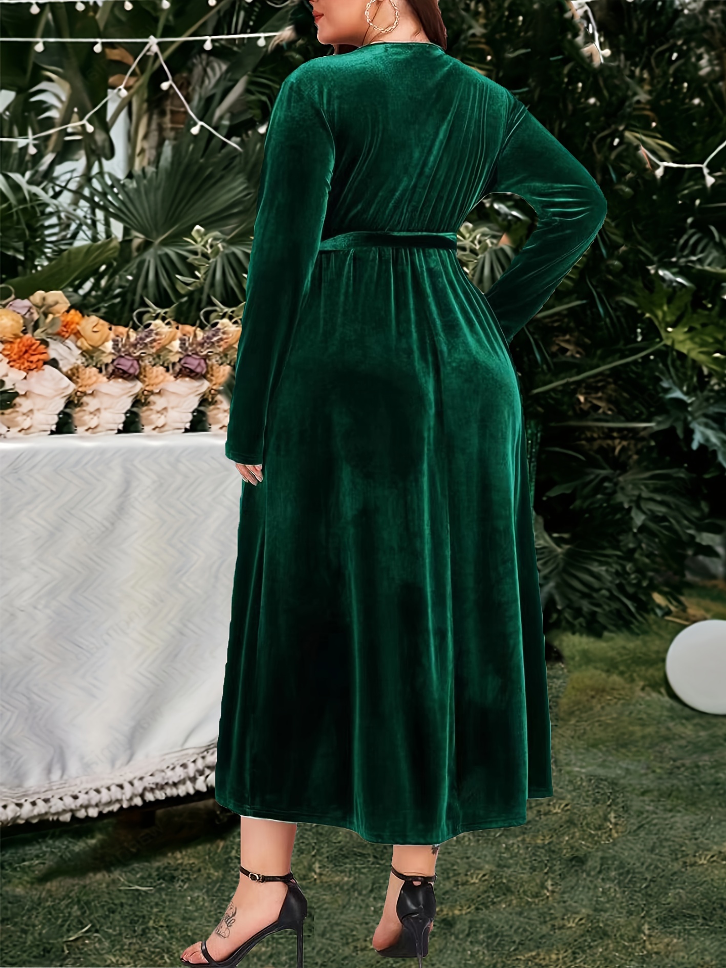 plus size elegant long velvet a line dress sleeves - Temu