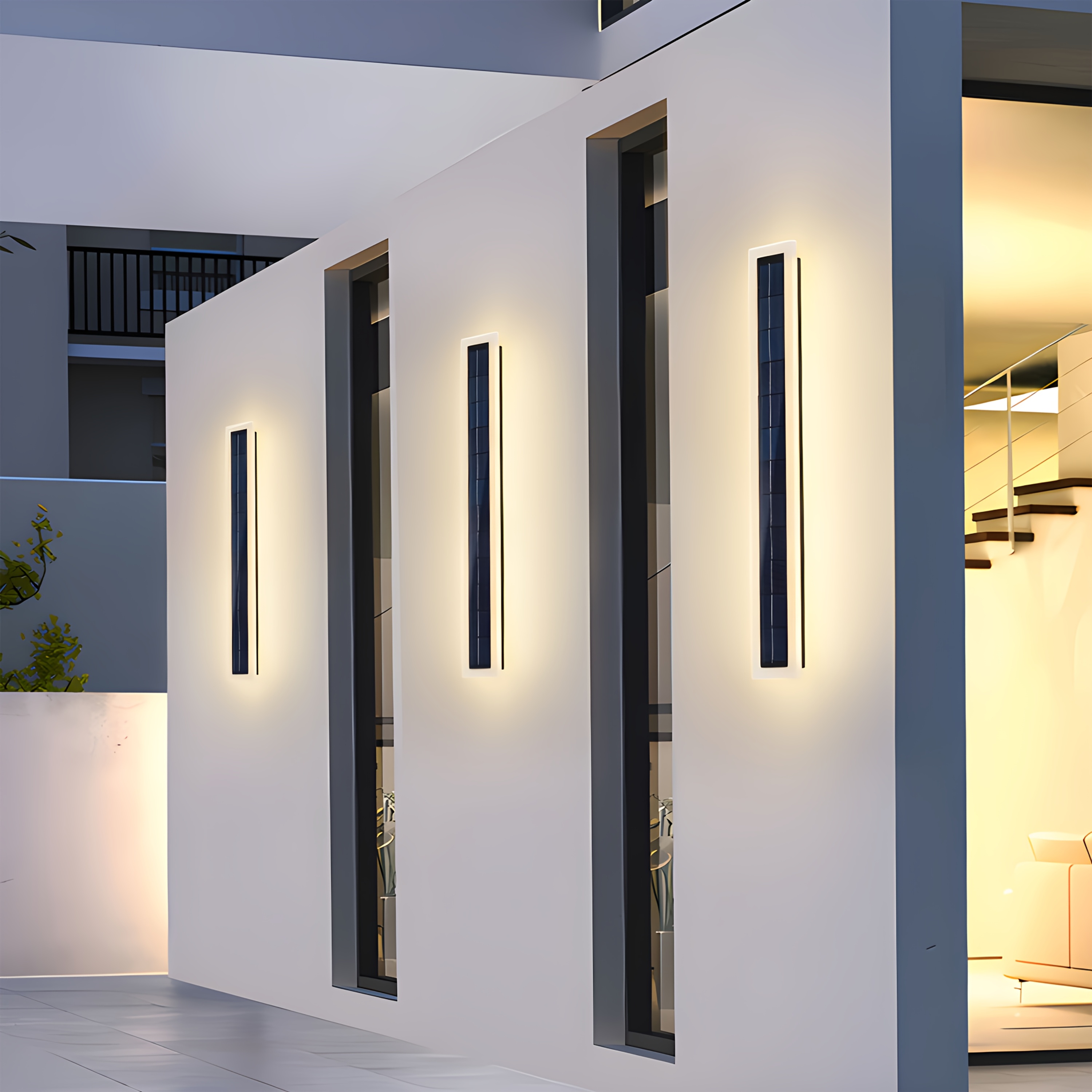 Solar-Powered Outdoor Wall Lamp, Battery-Operated, 10W Lighting Fixture with an Acrylic Cover, Modern Design, 60Cm Long, Suitable for Porches, Patios, And Front Entrances
