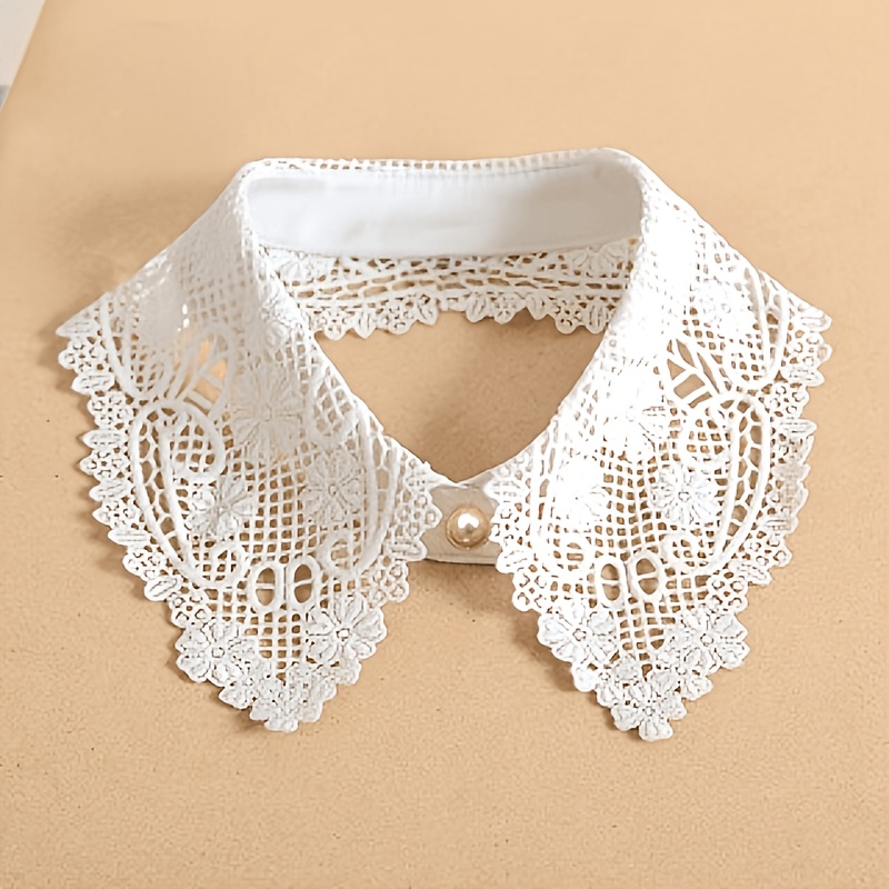 TEMU French -soluble Lace Large Lapel False Collar, Gentle Layering Inner Decor Neck Collar
