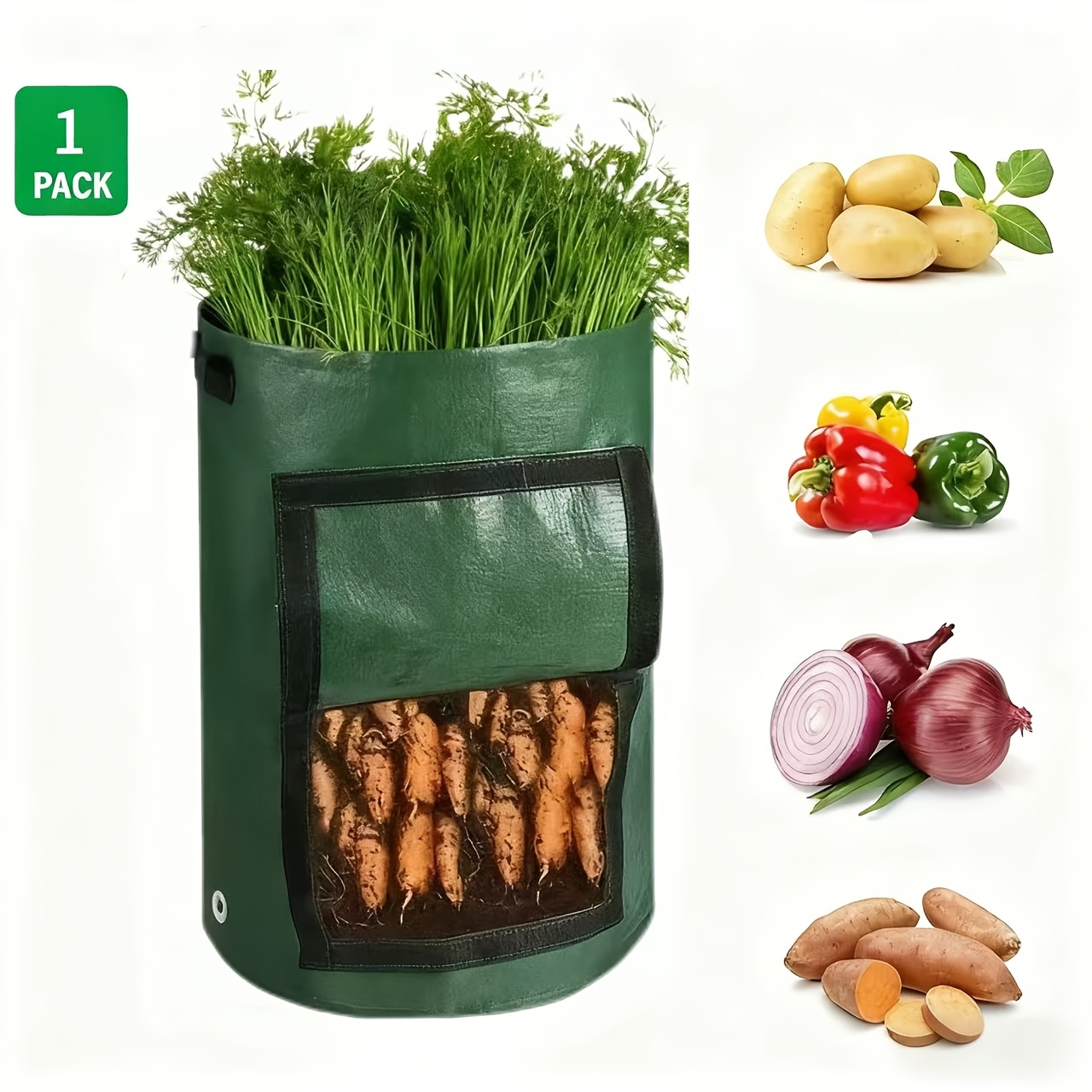 1pc potato grow bag 10 7 gallon with drainage holes viewing window dual handles suitable for onions carrots tomatoes potatoes vegetable grow bag portable garden container lightweight planting bag   holes prevent waterlogging ideal