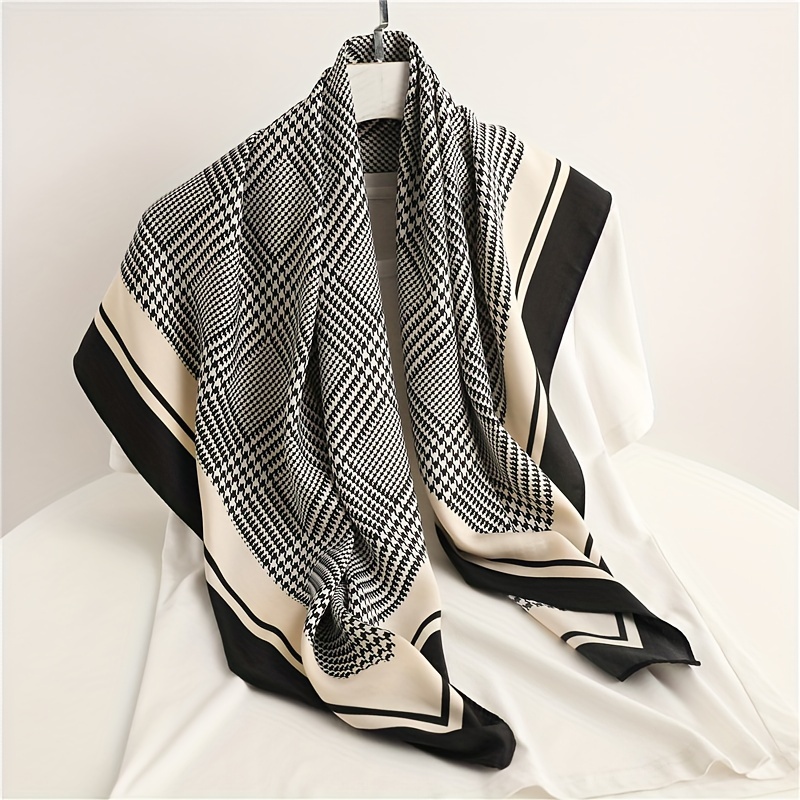 

35" Silk Feeling Square Scarf Stylish Pattern Thin Satin Shawl Elegant Style Professional Matching Shirt Neck Scarf For Women