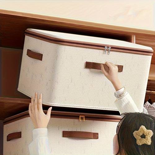foldable linen storage box with double zippers and faux leather handle large capacity under bed storage basket with lid ideal for clothes sheets moving bags bedroom dorm study closet laundry basket under bed storage