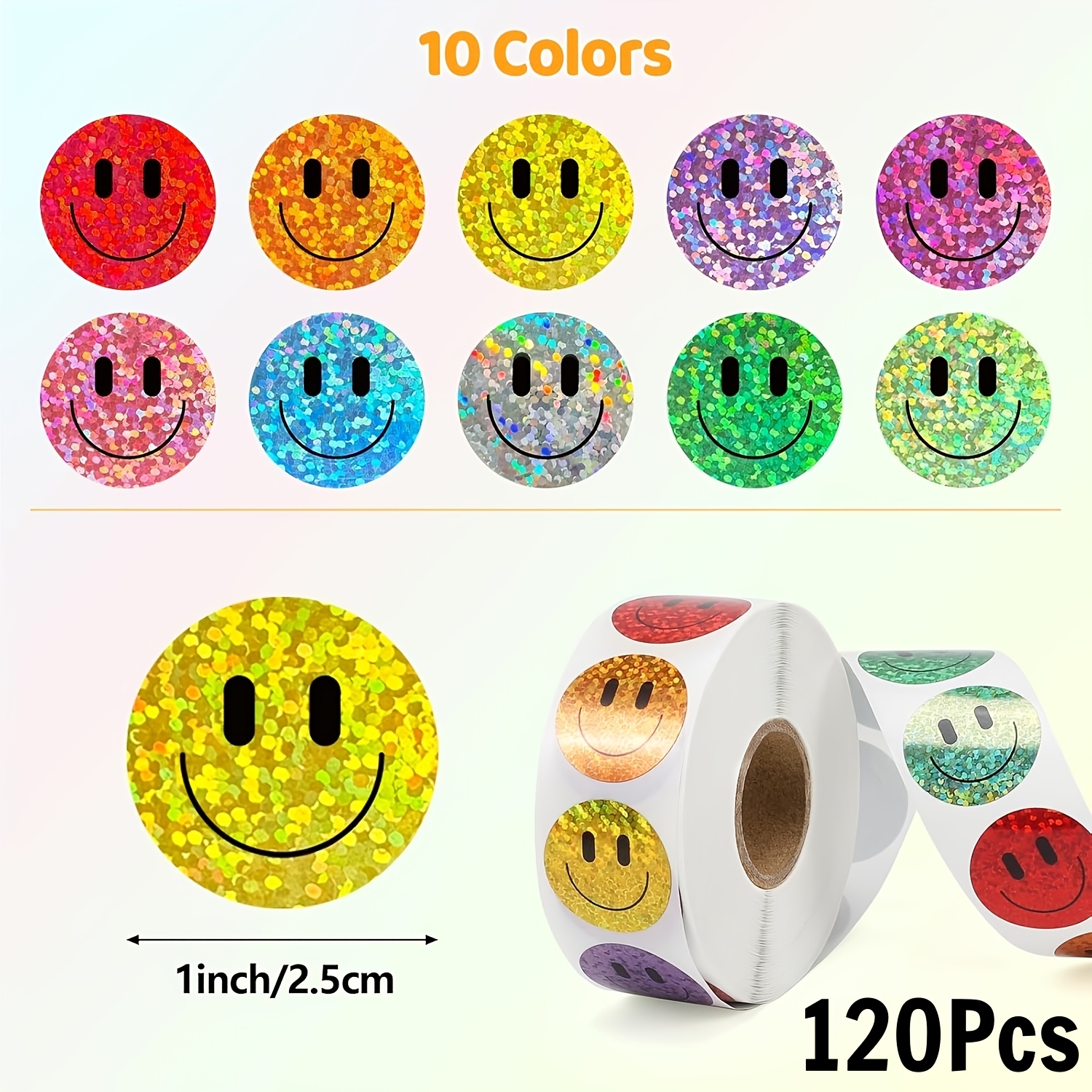 120 Stickers/shiny Laser Stars And Happy Face Stickers For Gift Boxes, Envelopes, Scrapbooking, 1-inch Round Stationery Stickers
