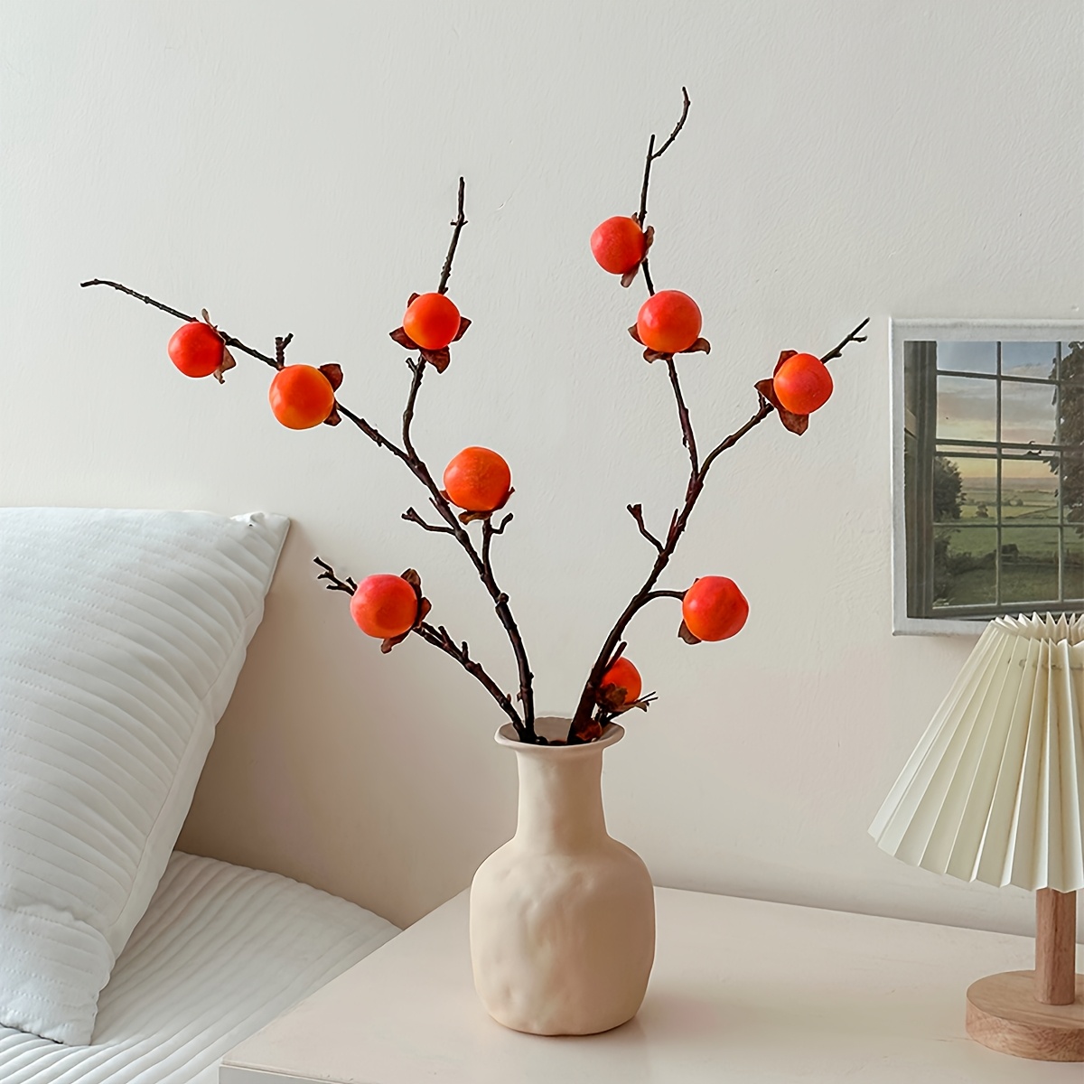 

3pcs Mini Artificial Persimmon , Plastic Fruit For Chinese New Year Home Decor - Ideal For Living Room, Kitchen, Garden Vase Diy, Decoration Room, Simulation