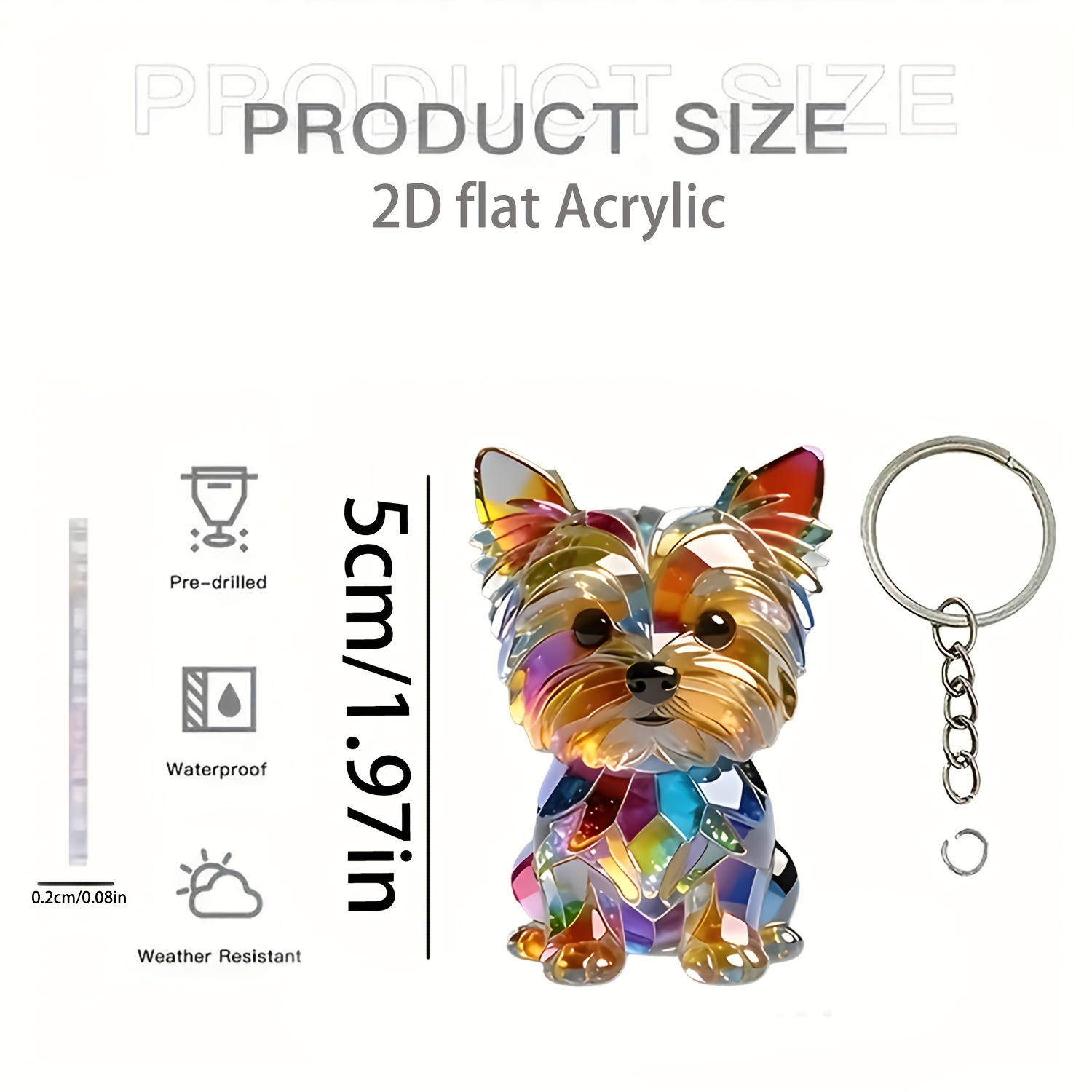 TEMU 2d Flat 1pc Exquisitely Designed ( Multicolor Dog Ornament) Acrylic Keychain, Key Chain, Perfect For Backpack Accessory Phone Pendant, Car And