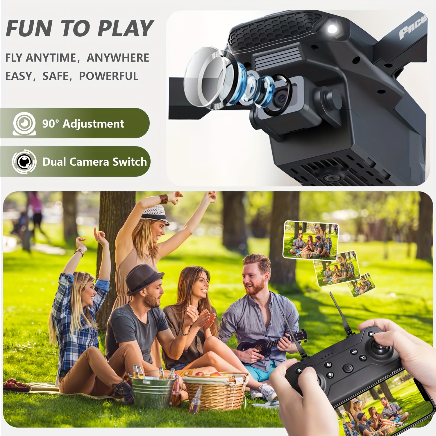 Drone z Podwójną Kamerą E88 z Optycznym Pozycjonowaniem Przepływu, Inteligentne Unoszenie się w Powietrzu, Wideo 480P HD, Ładowanie przez USB, Zasięg 50m i Prędkość 4m/s, Lekki 92g, Szary - Dron do Fotografii Lotniczej na Zewnątrz/Wewnątrz, Idealny Prezent dla Mężczyzn, Gadżet Technologiczny | Dron z Podwójną Kamerą | Wysokiej Jakości Obrazy