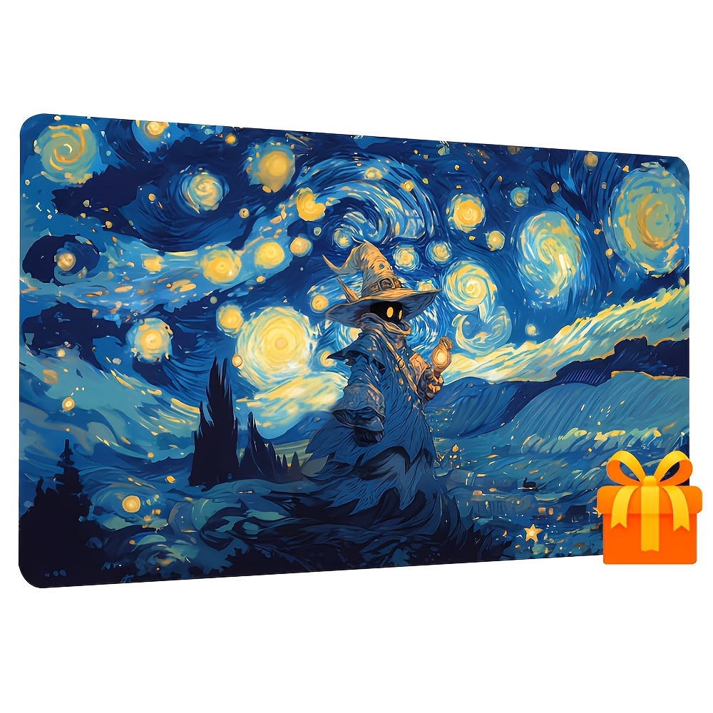 TEMU Tapis de jeu 24x14 pouces Nuit Étoilée pour jeu de cartes à collectionner TCG/CCG avec zones de cartes compatibles, tapis de bureau pour jeux de