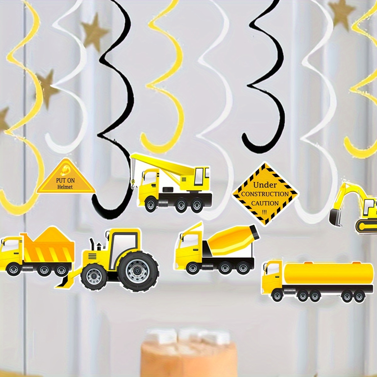 8pcs Construction-themed Cartoon Engineering Car Spiral Hangers Halloween Decorations & Christmas Decorations
