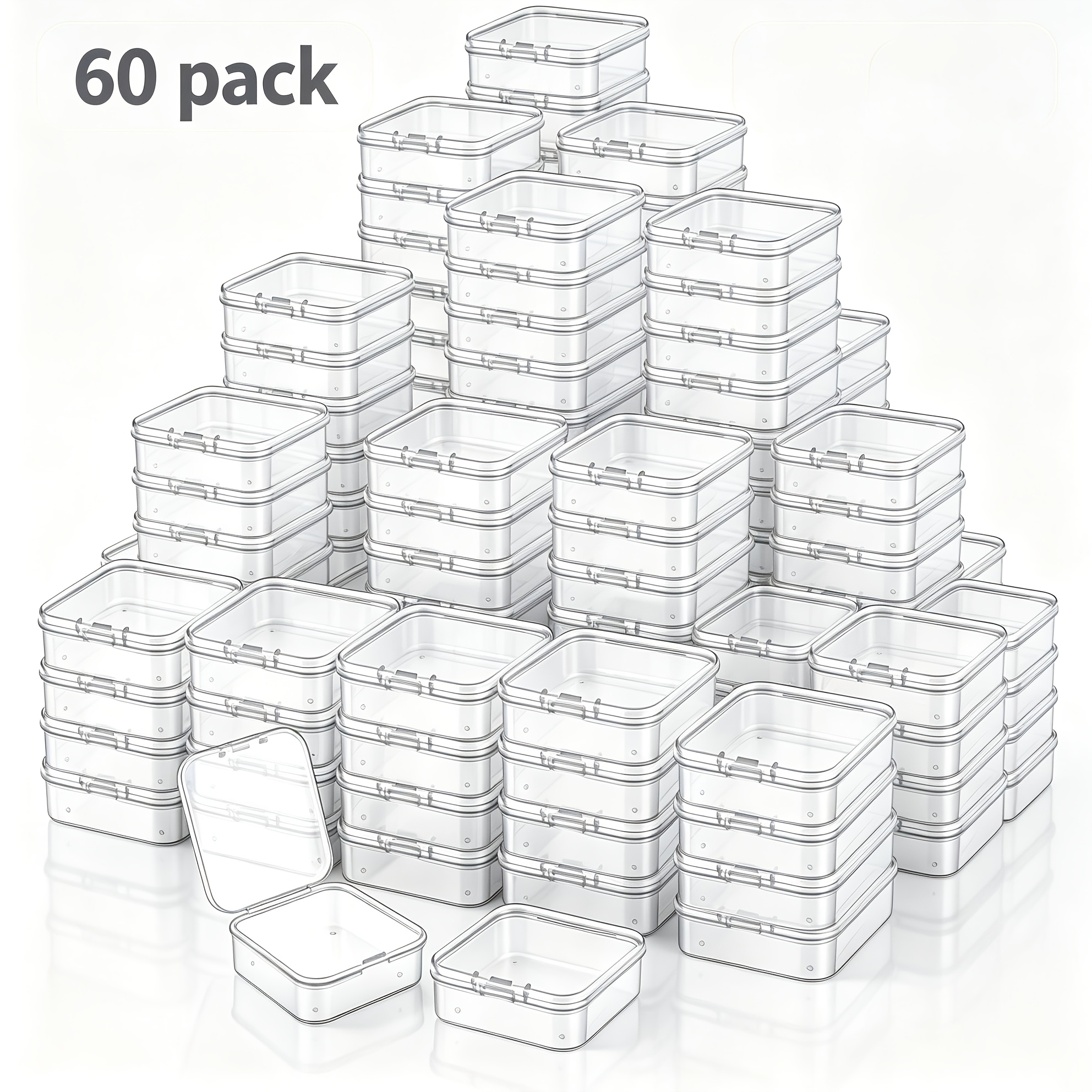TEMU 60/180/300pcs Small Plastic Bead Storage Containers With Lids - Clear Hinged Organizer Boxes Suitable For Jewelry Making, Clay Beads, Craft