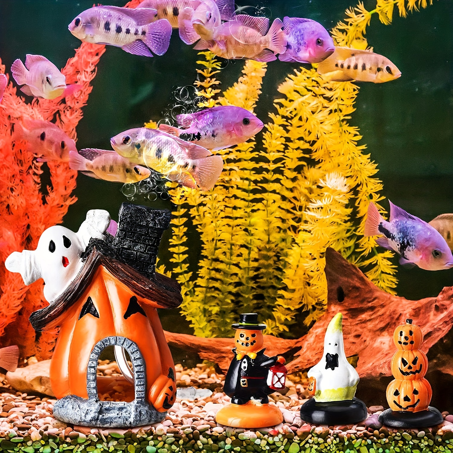 halloween pumpkin haunted house resin ornament aquarium fish Temu