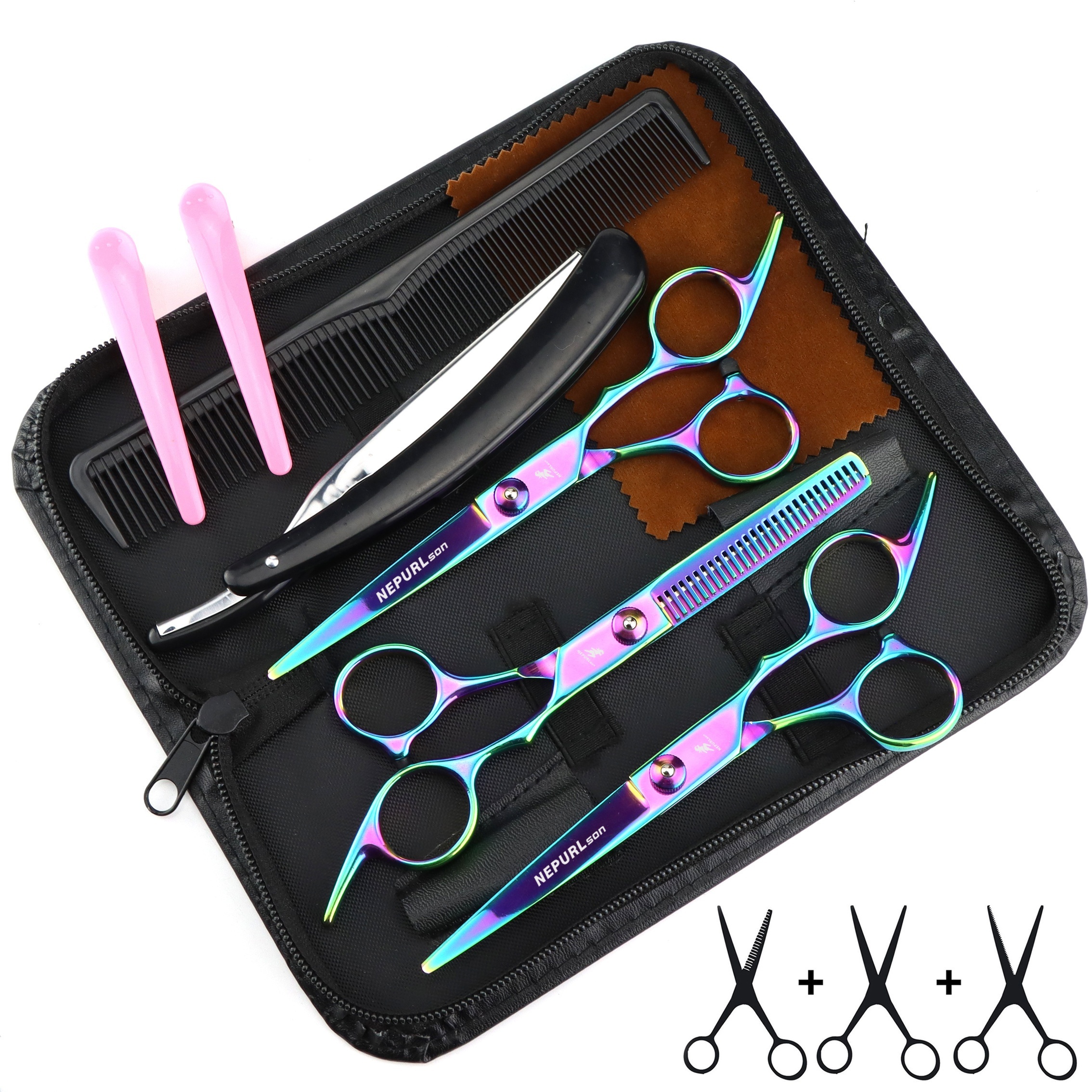  9pcs professional haircutting scissors set 6 0 inch texturizing thinning shears for all hair types right handed scent free Product details 0