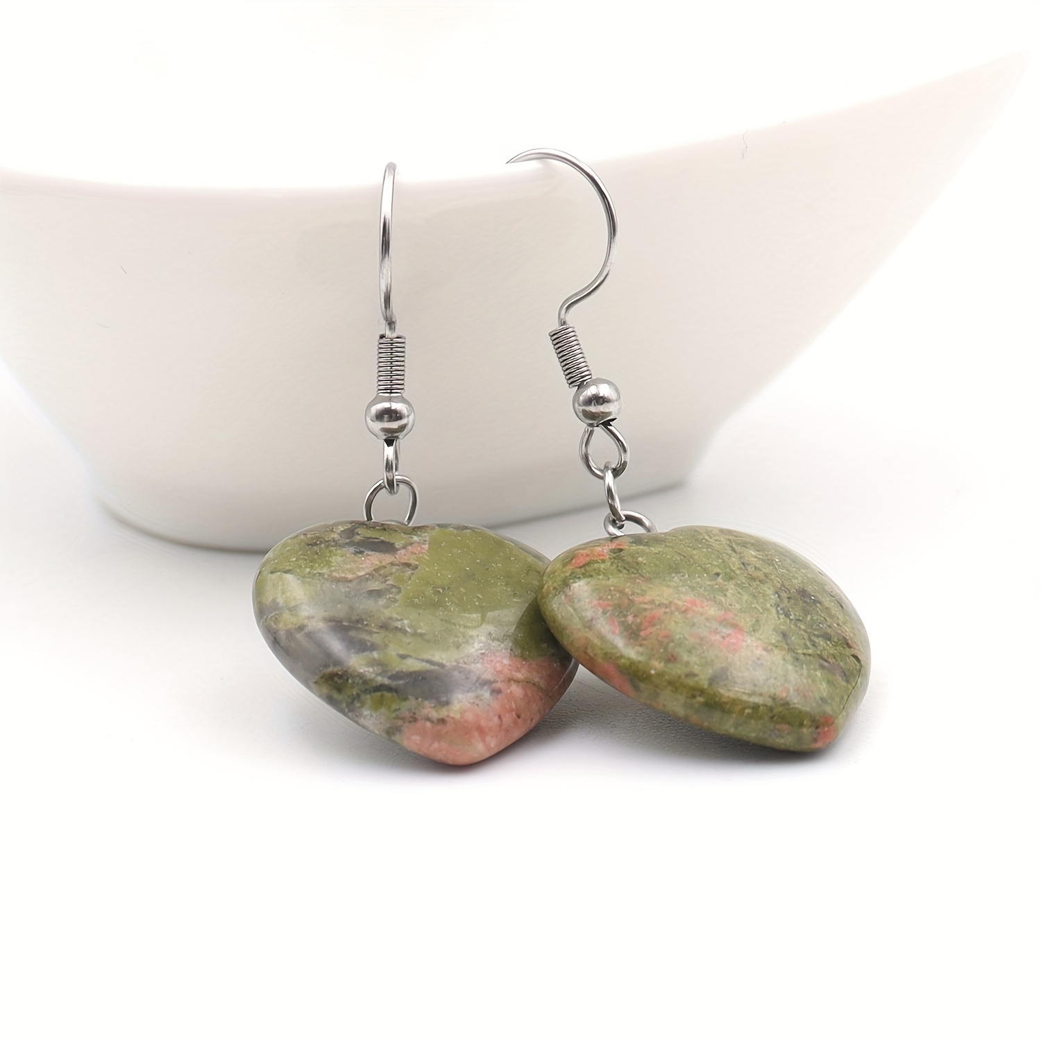 Bohemian Peach Heart Pendant Earrings, Natural Quartz Gift