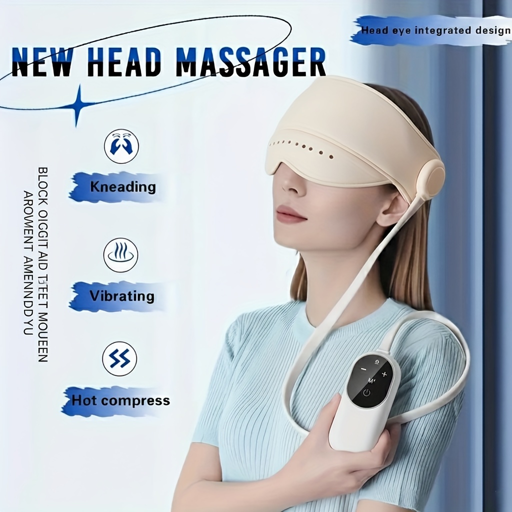 2-in-1 Electric Air Compression Vibration Head Massager, Hands-Free Wireless Home Scalp and Eye Relaxation Device
