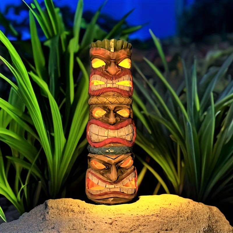 

Tribal Totem Solar Garden Light, Mayan Stackable Figurine Statue, Resin Waterproof Outdoor Decor With Push Button, Rechargeable Nickel Battery, For Garden Lawn Patio Pond Balcony - Unique Gift Idea
