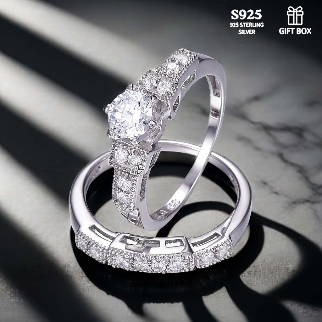 

2 Ladies Selling Fashion Light Luxury Retro Claw Round Zirconia 925 Silver 4.26 Carat Set For Wedding Engagement And Other (gift Box)