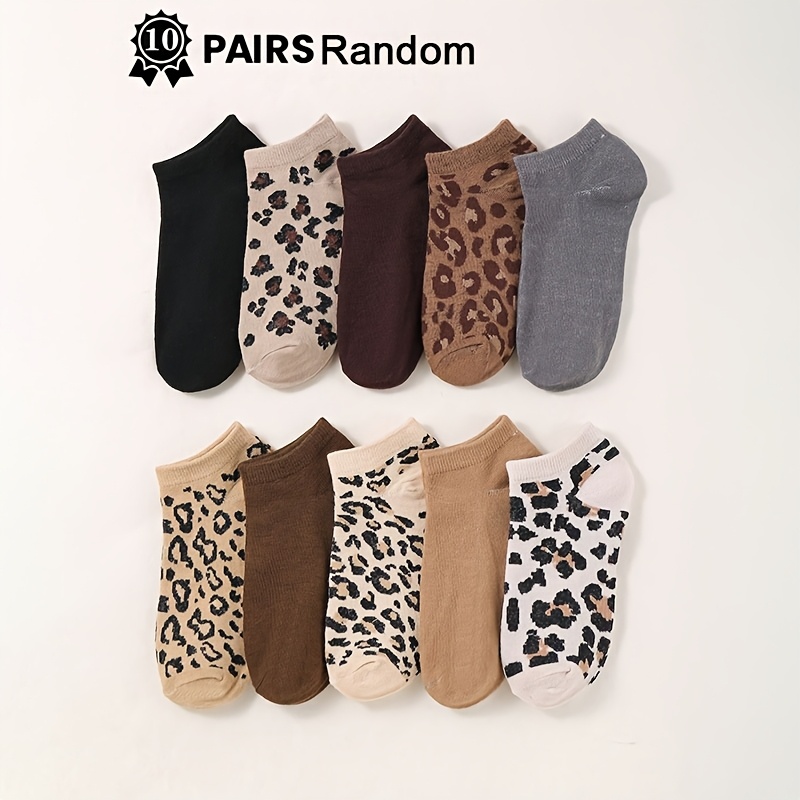 E-shop 10 Paar Damensocken mit Leoparden-Geparden-Muster, einfache bequeme Freizeitsocken, modische leichte Knöchelsocken, Ganzjahres-, Lauf-, Sport-,