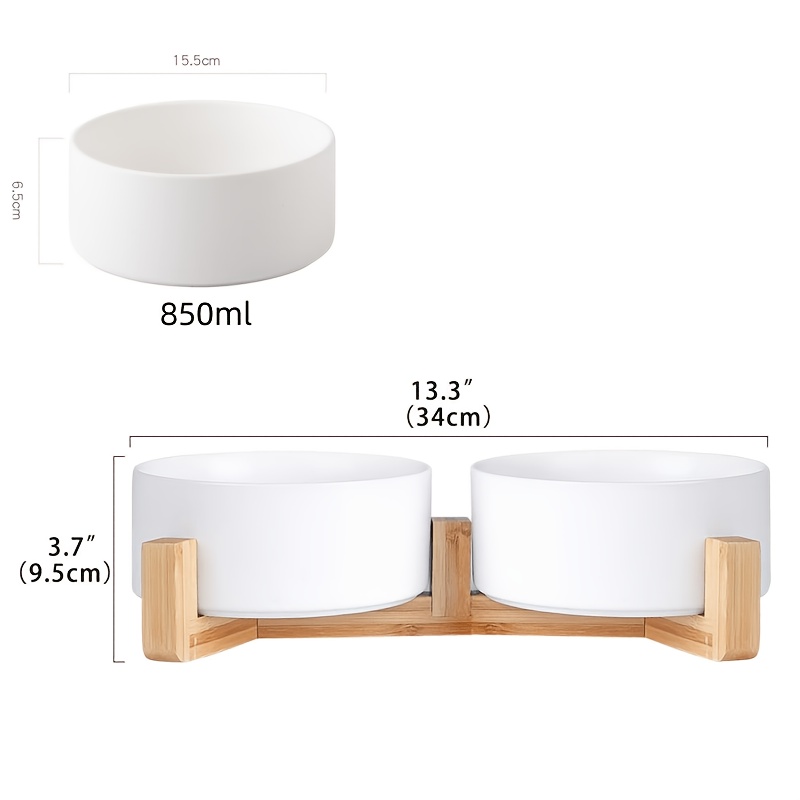 Image of Medium Dog Bowl - Dog Food And Water Bowl Set With Stand, 6.1" Deep X 2.7" High White Heavy-duty Dog Bowl, 28.7oz Weighted Ceramic , Aesthetic Pet Feeding Station