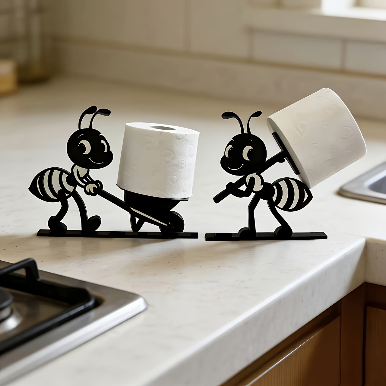 2pcs Independent Ant Smiling Shape Toilet Paper Holder, Bathroom Creative Ornament, Multifunctional Tissue Storage Craft