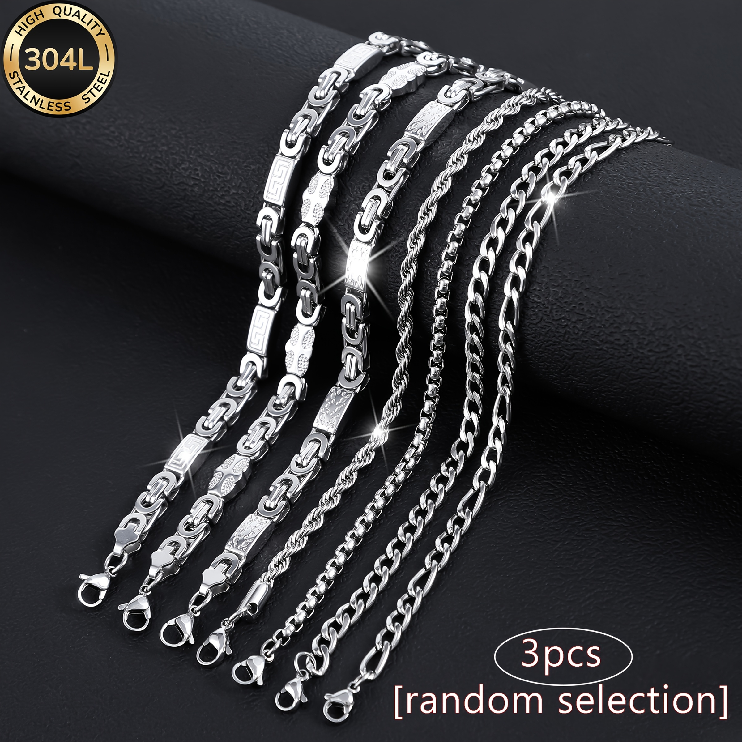TEMU 3pcs 304l Stainless Steel Bracelet Set [] Is Waterproof And Non-fading, Suitable For Men. 's Jewelry Set, Fashionable Accessory, Perfect For