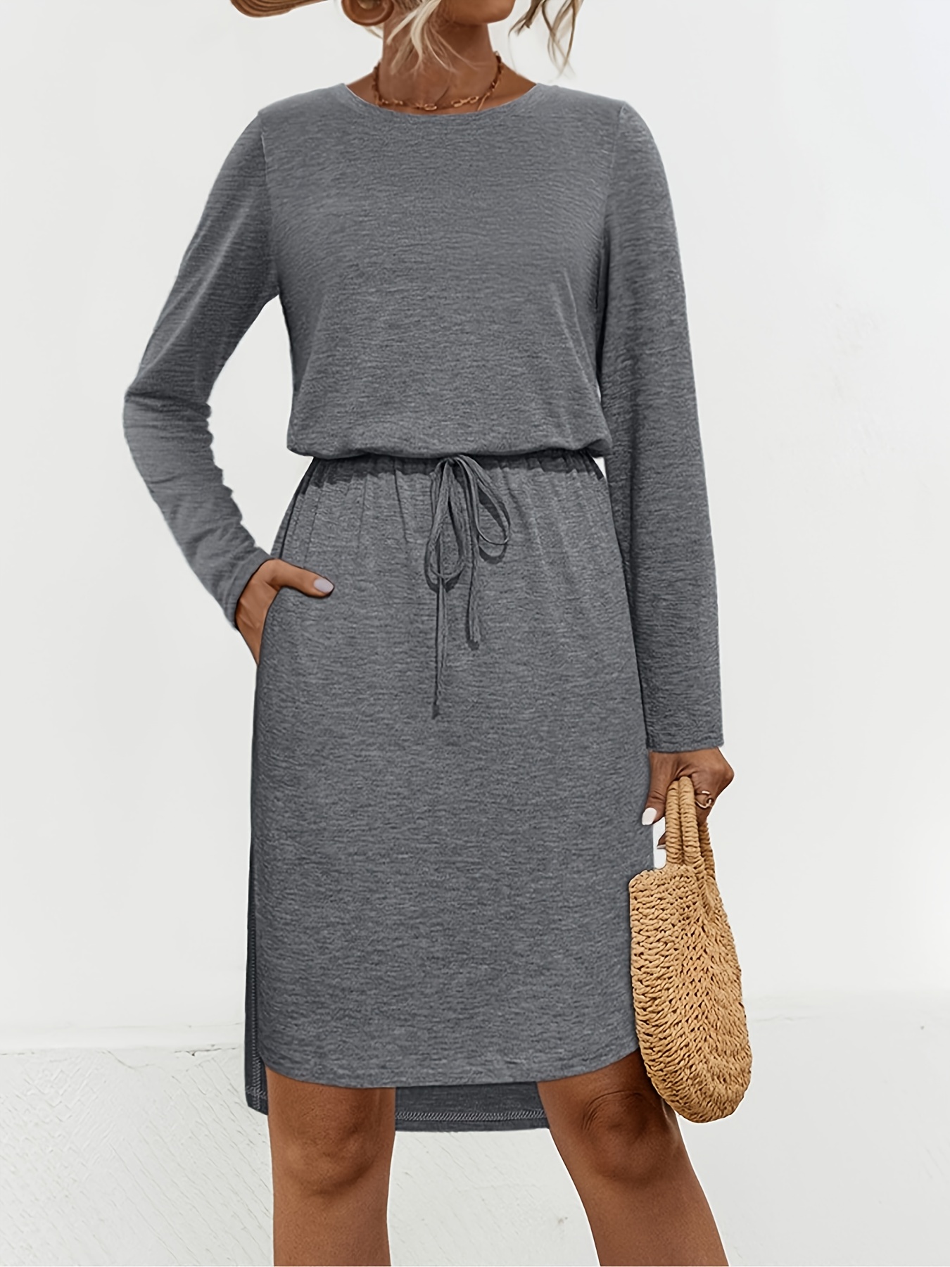 dark grey work dress Signature Diamante Dress, Grey Check - work dress main image 1